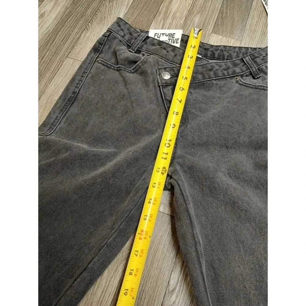 Future Collective Kahlana Brown Size 0 Jeans Black Overlap Waist Tapered Leg NWT - Picture 12 of 12